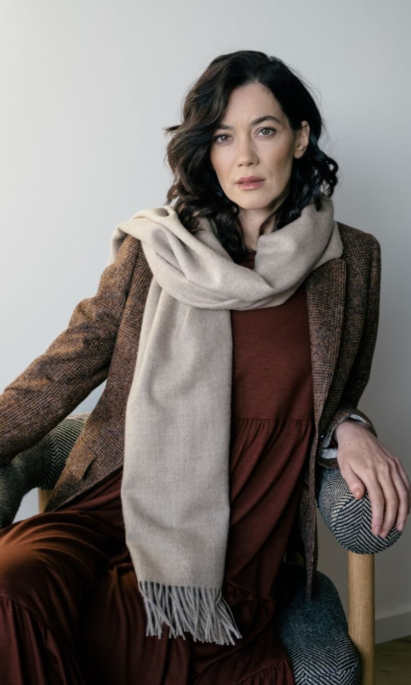 Natural Baby Alpaca Maxi-Scarf with Fringes