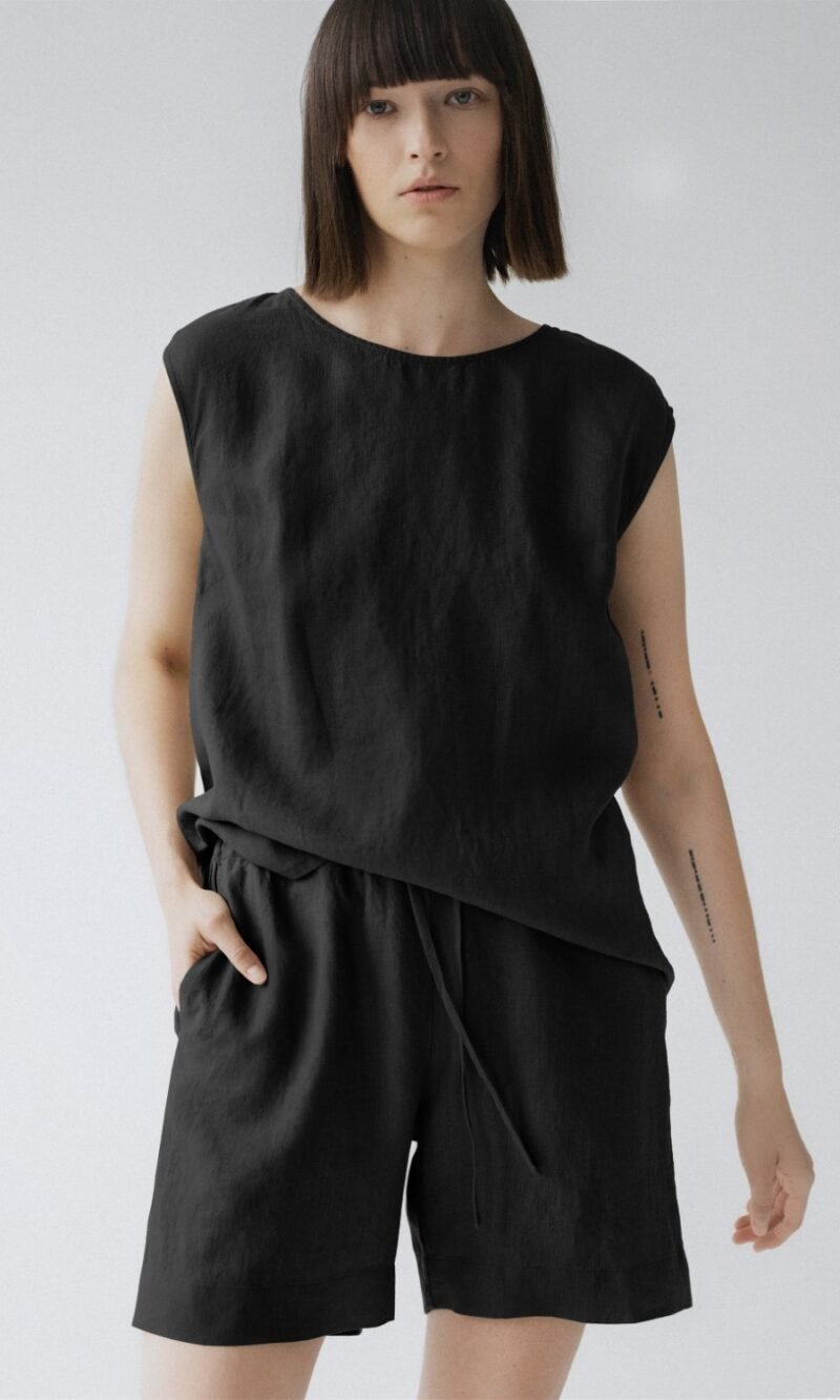 Linen Verbena Pyjama Set - Black