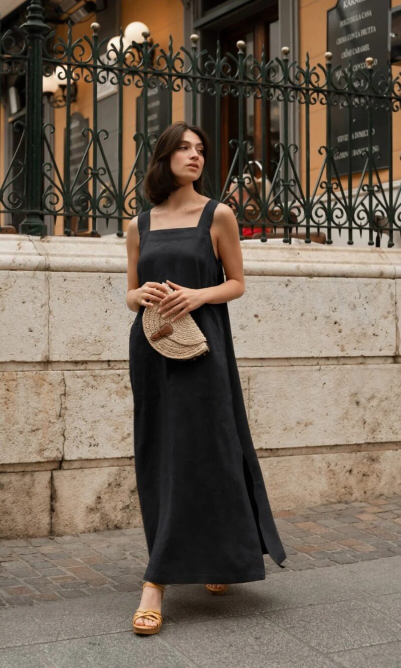 Linen Fugue Dress - Black