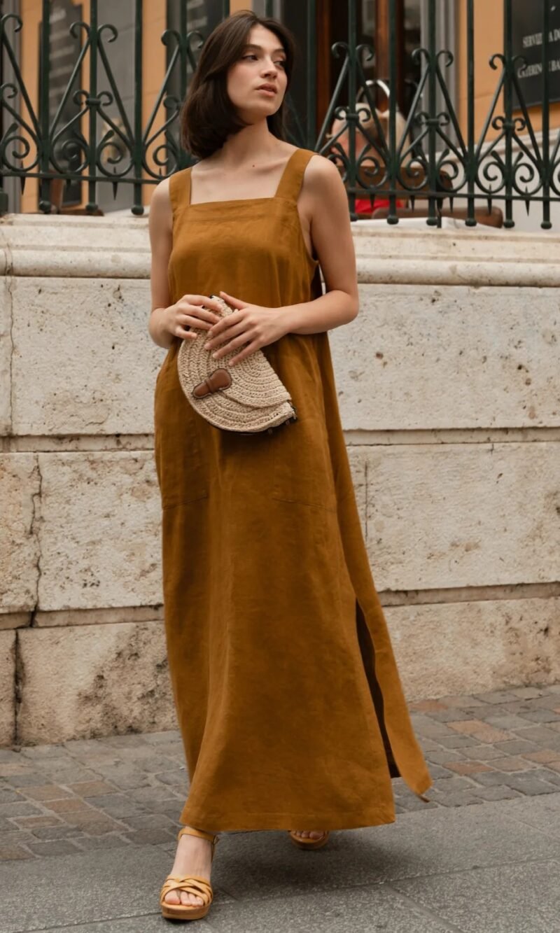 Linen Fugue Dress - Bronze