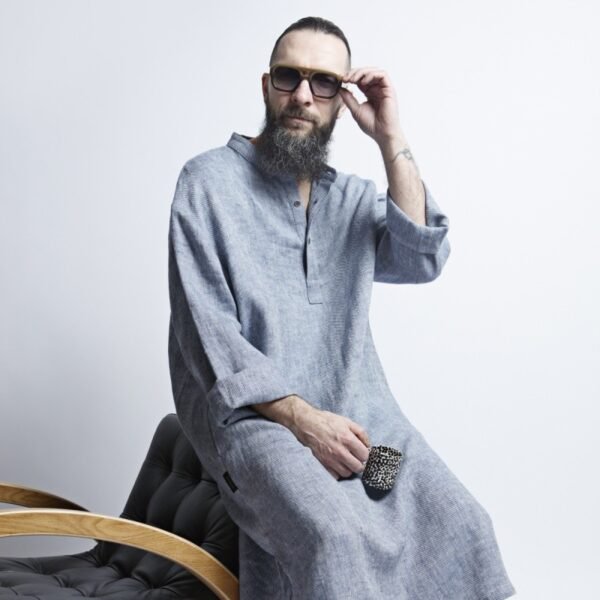 Linen Men's Dress - Blue / Gray