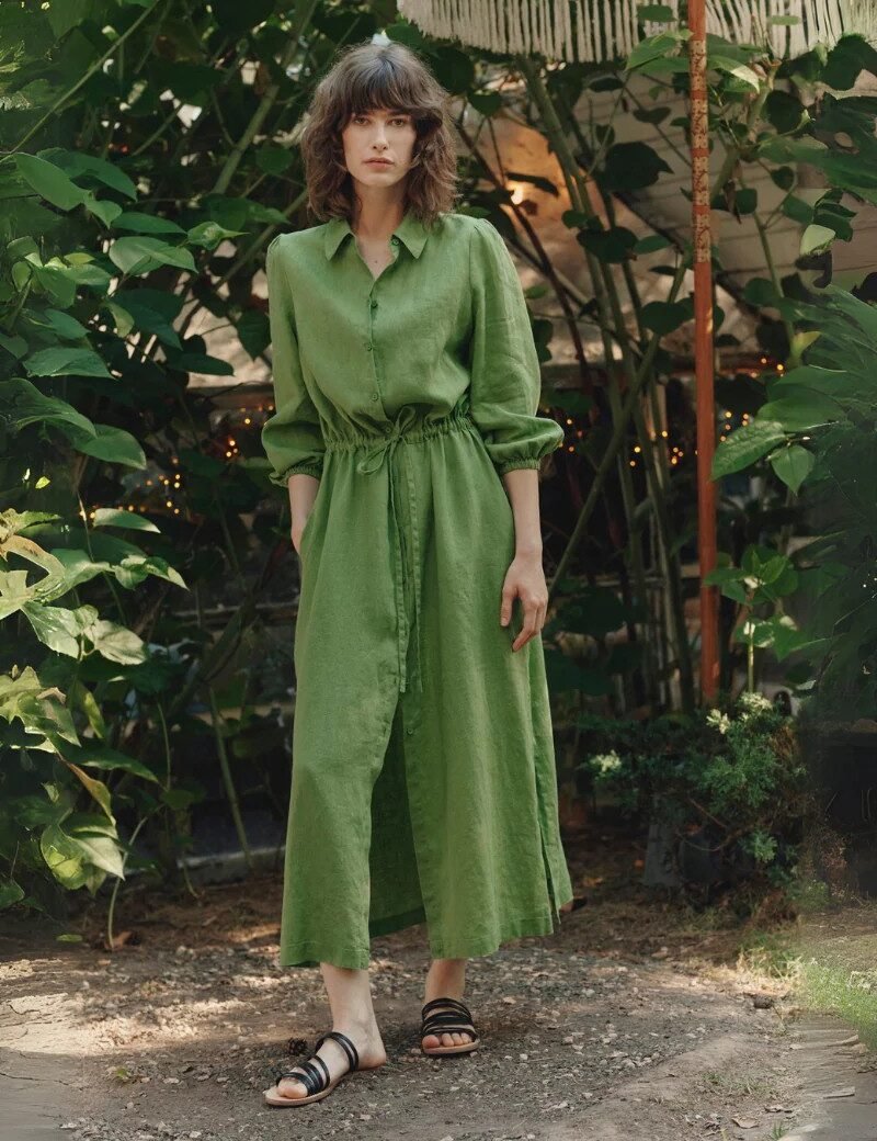 Linen Rhapsody Dress - Foliage Green