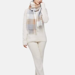 Natural Baby Alpaca Wool Midi Exclusive Check Scarf for Women