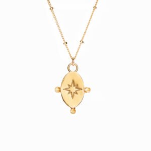 Cosmic-Morning-Star-necklace-gold-plated-925-silver-satellite-ball-chain-front-closer.jpg Rīta zvaigznes kaklarota - zelta