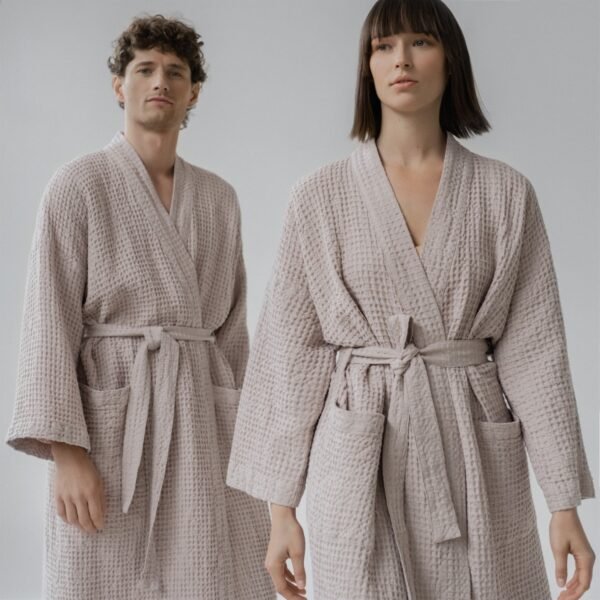 Honeycomb Waffle Bathrobe - Powder