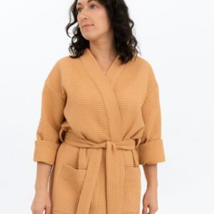 Long Waffle Fabric Robe for Women