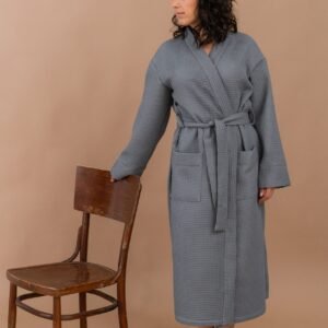 Long Waffle Fabric Robe for Women
