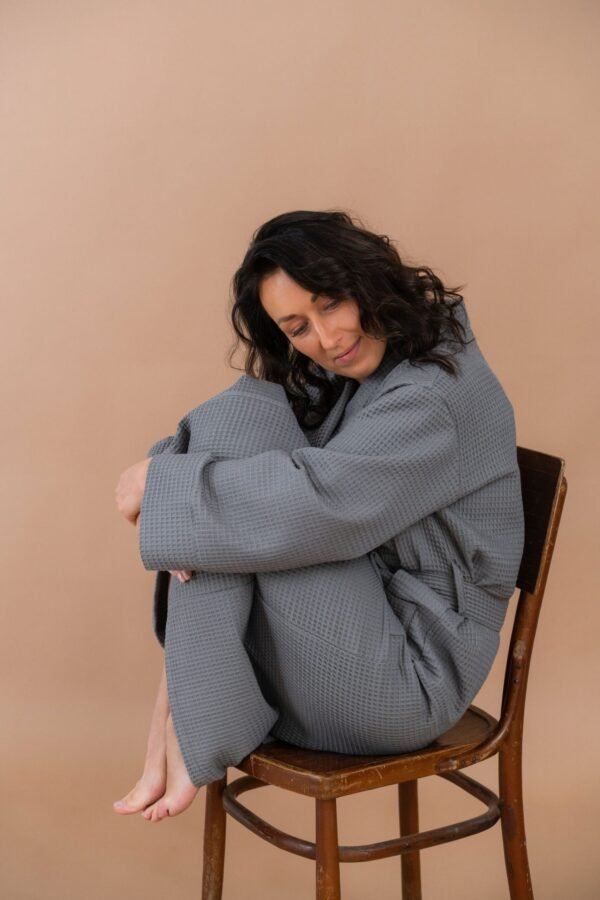 Long Waffle Fabric Robe for Women