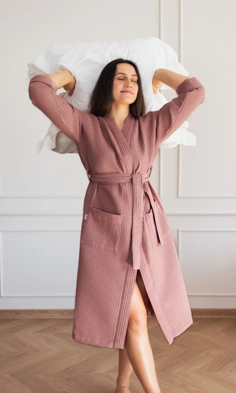 Short Waffle Fabric Robe for Women