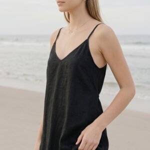 Black linen cami maxi dress Lila by solome studio