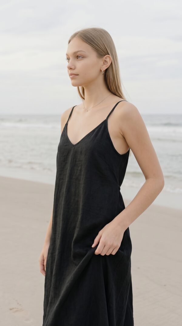 Black linen cami maxi dress Lila by solome studio